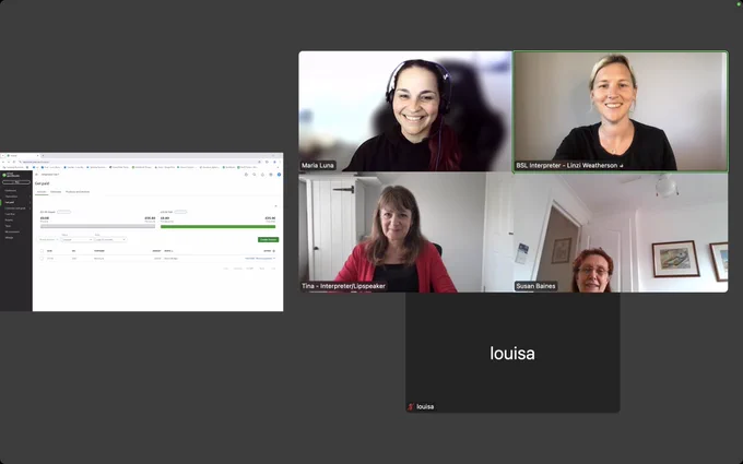 A screenshot from an online Zoom meeting. A screen is being shared online with 5 participants.