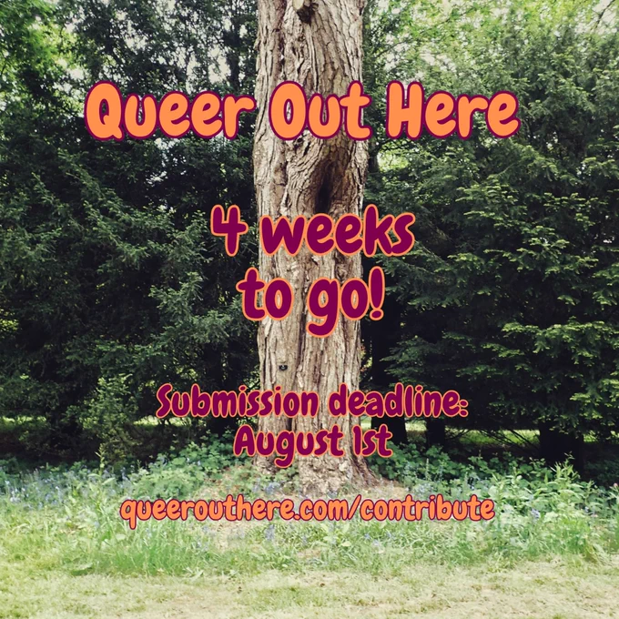 Photo of a tree trunk in front of green leafy trees, with text from the post overlaid.