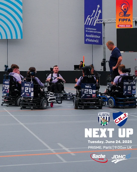 WBA PFC team gathered together, discussing tactics. Details of the match and team sponsors displayed.