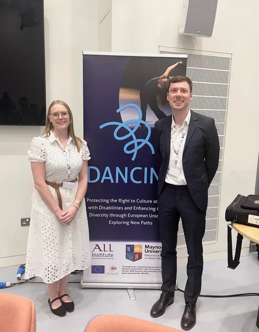 Photo of our Senior Policy Advisor, Ciarán Finlay standing with Susan Kennefick of the European Union Agency for Fundamental Right, Ciarán participated in a roundtable discussion at the @DancingErc Final Conference which explored how EU policy can advance cultural participation for persons with disabilities. 