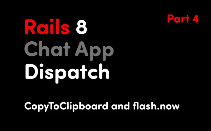 In this episode, we take a deeper dive into Stimulus dispatching and connect it with Turbo Stream flash messages.

You’ll see how I adapt the copy-to-clipboard pattern from the Stimulus reference and wire it up with a real-world backend flash system using Turbo Streams.
Along the way, we hit some unexpected detours—broken error handling, missing content warnings, and a fair share of debugging. Grin.

We’ll explore:
- Using dispatch() between Stimulus controllers
- Handling server and client-side flash messages with Turbo
- Building a fallback mechanism for failed requests
- Structuring async controllers with proper error handling
- And of course... watching hearts mess up terminal logs ❤️😄

It's one of those fun, messy features that look easy—until they aren’t.
Hope this gives you inspiration (or a smile) for your next Stimulus-powered UI!