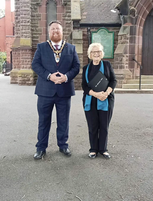 Mayor of St Helens Borough, Cllr Seve Gomez-Aspron, pictured with member of Pilkington Choir