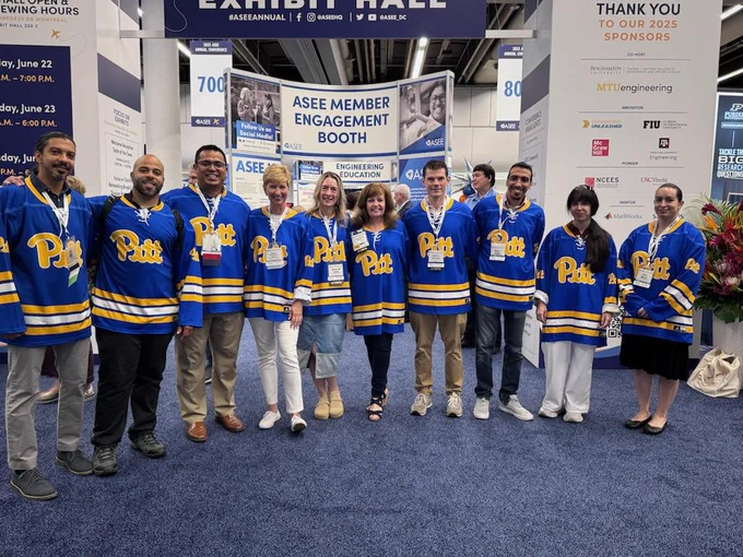 Pitt Engineering teams in hockey jerseys for ASEE 2025 in Montreal