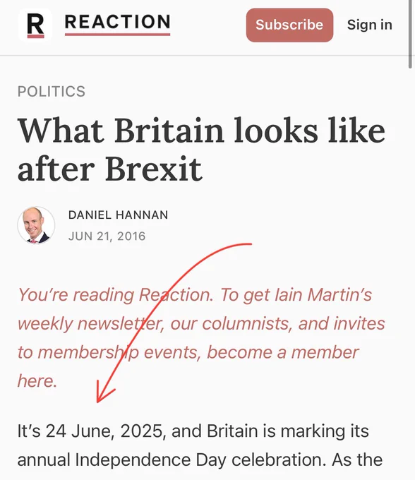 Daniel Hannan famously wrote the least accurate article about Brexit that anyone had ever written in the entire history of the Leave/Remain battle. This is the title graphic from it.