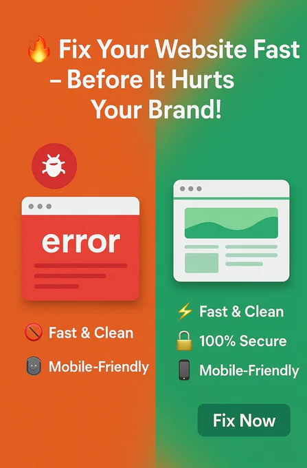 🛠 Any Web Issue? I’ll Fix It Fast! 🚀

Having problems with your website?
⛔ Not loading properly?
⛔ Broken design?
⛔ Contact form not working?
⛔ Hacked or slow?

Don’t worry — I’ve got your back!
Whether it’s WordPress, Shopify, Wix, or a custom site — I fix all kinds of web issues professionally ✅

🔒 100% Secure
⚙️ Fast & Clean Fix
🧩 Bug-Free Experience
📱 Mobile Optimized

💡 Even small bugs can cause big losses — fix it before it hurts your brand!

👉 Need help? DM now to get your website back on track.

#WebFix #Bdwebhut #WebsiteRepair #FixWebsite #WordPressSupport #BugFixing #WebsiteHelp #OnlineBusines