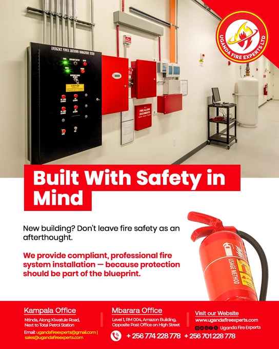 Ensure your new build is truly safe from fire. @UgandaFireExpertsLtd. offers professional, compliant fire system installations – because lives and property matter. ✅ Experts in fire safety across Uganda!

Contact us to inquire! 
📞‪‪‪ 256 774 228 778‬‬‬ 