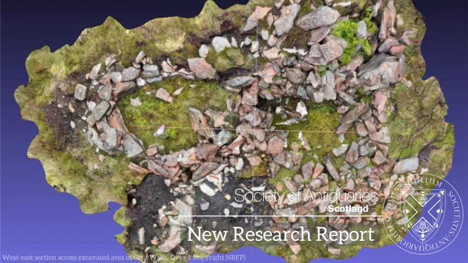 Screenshot of 3D photogrammetric model with the words "New Research Report" over it