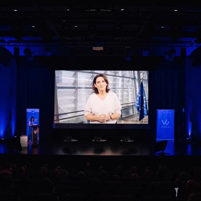 Photo of the video message by Executive Vice-President Teresa Ribera, opening the Coal Regions in Transition annual policy dialogue.