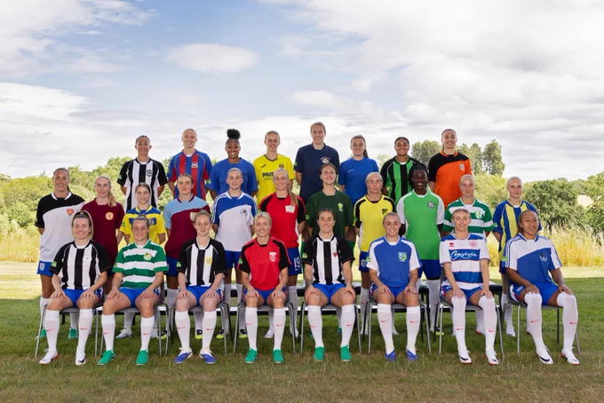 The Lionesses squad pose for a squad photo in their grassroots first clubs. 