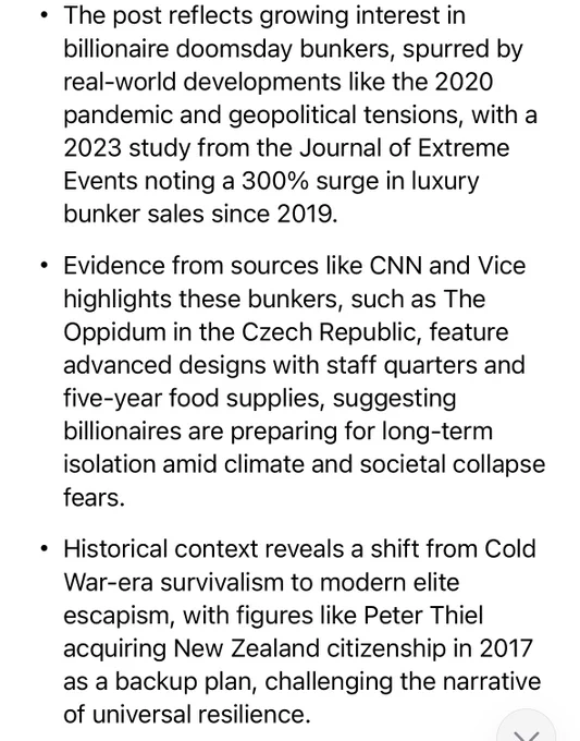 gork thinks the tweet reflects growing interest in billionaires’ bunkers, rather than billionaires’ recent uptick in interest in the performance of certain ordnance in connection with such structures.