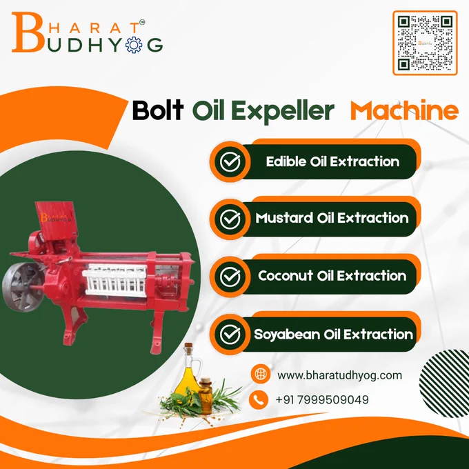 .Bharat udhyog’s mechanical oil expeller designed for efficient extraction of multiple edible oils.