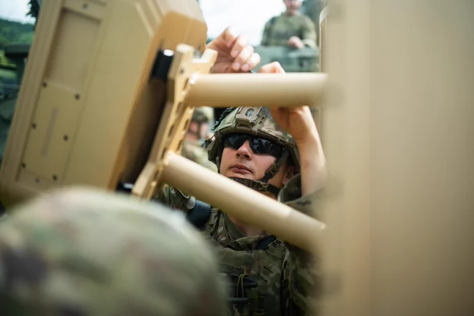 A U.S. Soldier secures detection panels
