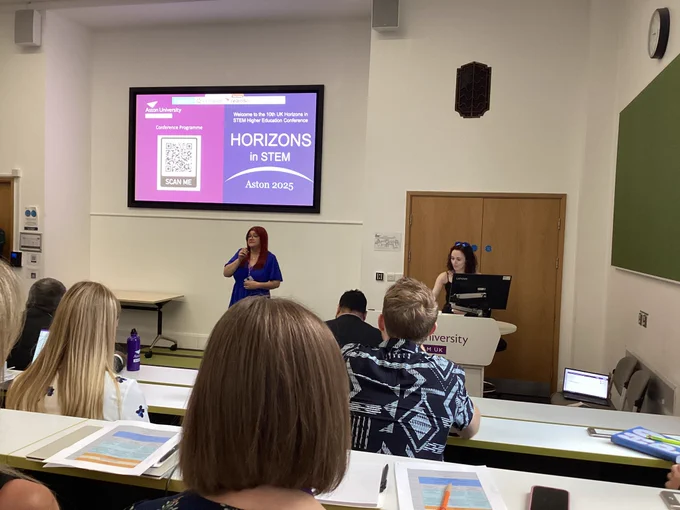 Jo Gough welcoming delegates to the Horizons in STEM HE Conference at Aston University.