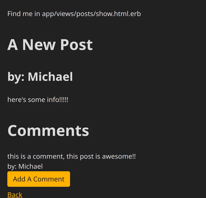 Showing a post by a user and the comments for that post. 
