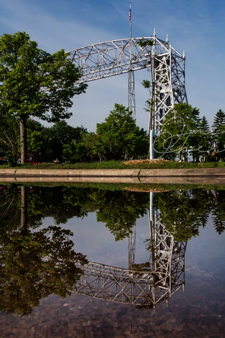 Water mirror of lift bridge at Deluth Minnesota. Reflections in the water. 