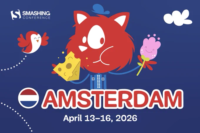 Smashing Conference mascot with cheese and a tulip.
