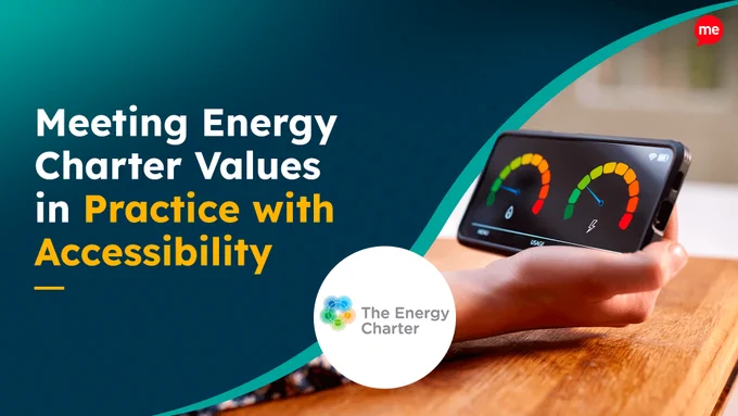 Blog title reads: 'Meeting Energy Charter Values in Practice with Accessibility.' Image to the right of the headline shows a handheld energy metre. 