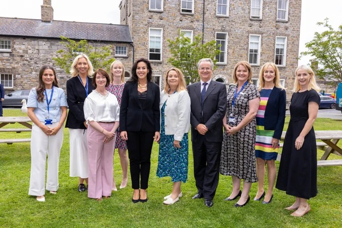 TSJCI Programme Office with the Minister for Health, R-L Sarah Wade, Project Lead, Nicola Keohane, Young Onset Cancer Coordinator, Dr. Patricia Doherty, TSJCI OECI Coordinator, Cathy Enright,  Programme Manager, TSJCI, Minister for Health Jennifer Carroll MacNeill, Sharon Slattery, Director of Nursing, SJH,  Prof John Kennedy, Medical Director, TSJCI, Grainne Smith, PPP Lead, TSJCI  Prof Lorraine O'Driscoll, TSJCI Research Lead, and  Prof Maeve Lowery, Academic Director, TSJCI