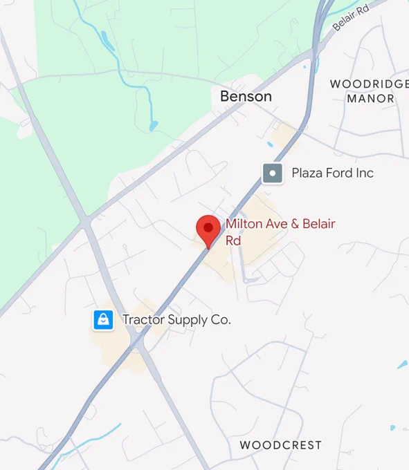 Maps with pinpoint at Milton Ave & Belair Rd