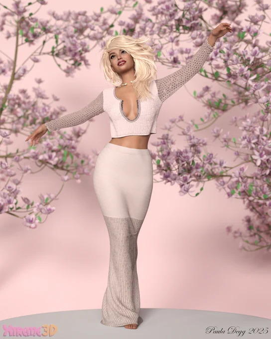 Florals, flounce, and full-on fabulous! This cozy-chic knit set is serving garden goddess with a side of sass. @daz3d 

https://www.daz3d.com/dforce-elisaya-outfit-for-genesis-9

Art by: Paula Degg

#Nelmi3D #Nelmi #DAZStudio #Genesis9 #3DClothing #dForceFashion #IrayRender #DigitalWardrobe #VirtualStyling 