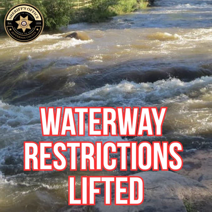 Photo of a river with a note saying "waterway restrictions lifted"