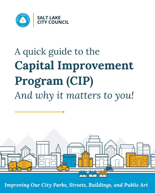 Cover page for "A quick guide to the Capital Improvement Program and why it matters to you!" featuring illustrations of urban buildings and streets.