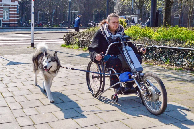People of all ages and abilities use a variety of two- and three-wheeled mobility devices to travel on dedicated cycling infrastructure in Dutch cities.