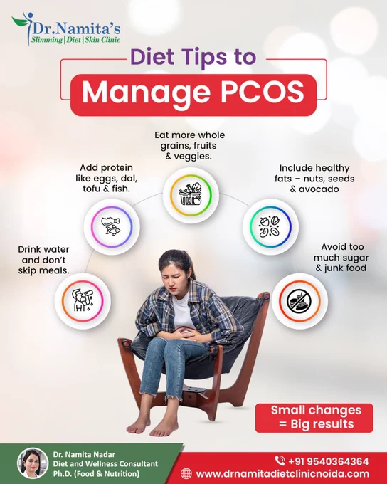 ✨Struggling with PCOS? Your diet can make a big difference! ✨
Managing PCOS doesn’t have to be complicated—just a few smart food choices can lead to real results.

✅ Add protein like eggs, dal & tofu
✅ Choose whole grains, fruits & veggies
✅ Include healthy fats: nuts, seeds, avocado
✅ Stay hydrated & eat regularly
❌ Say no to excess sugar & junk food

Small changes = Big results!

💬 Book your personalized diet plan with Dr. Namita Nadar.