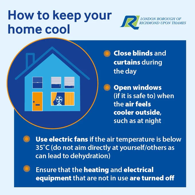 Richmond Council graphic with image of a house and key tips to help keep homes cooler