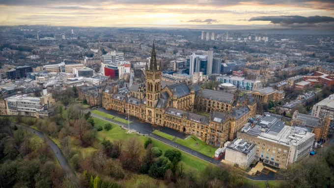 The Gilbert Scott Building from an aerial view. 