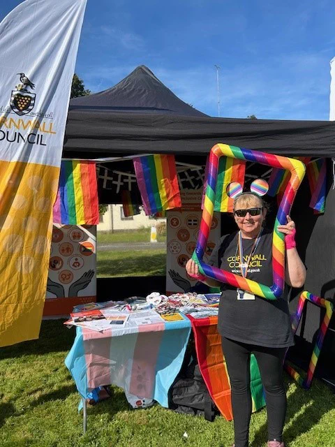 Photo of the Cornwall Council stand at a Pride event