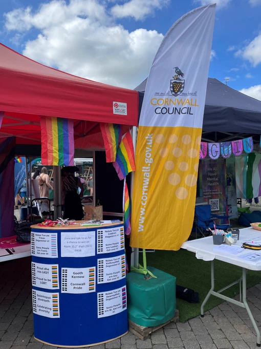 Photo of the Cornwall Council stand at a Pride event