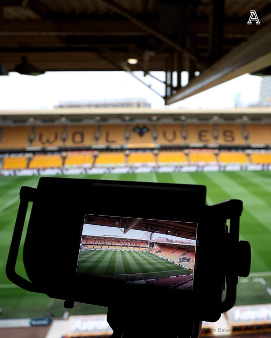 A detailed view of the stadium through a TV Camera prior to the Premier League match between Wolverhampton Wanderers and Tottenham Hotspur at Molineux on March 04, 2023 in Wolverhampton, England.