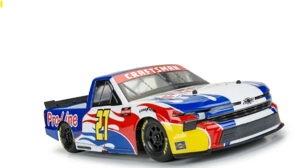 Let's go truck racing! Introducing the 2024 Chevrolet® Silverado NASCAR® Truck Series Clear Body for Losi® NASCAR® Racecar! Pro-Line has captured all the details of this 2024 manufacturers' championship winning Chevrolet® body for truck fans everywhere. Officially licensed by both NASCAR® and Chevy®, this body comes clear so that you can paint it up in your favorite NASCAR® driver's scheme or create your own. It includes detailed graphics such as windshield frames, sponsor logos, and side skirts.

* This is sold as a clear and unpainted body. No vehicle chassis is included with this product.