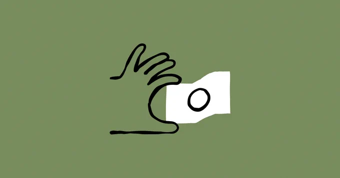 A hand-drawn picture of a hand holding a banknote.
