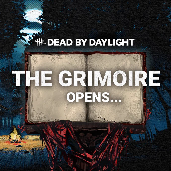 An open book against the background of a warmly glowing campfire in a moonlit forest.