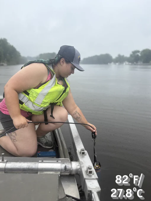 Sample earlier in the day, or while it's sprinkling. (Hannah Michel (Lansing), sampling the Grand River, 2025)