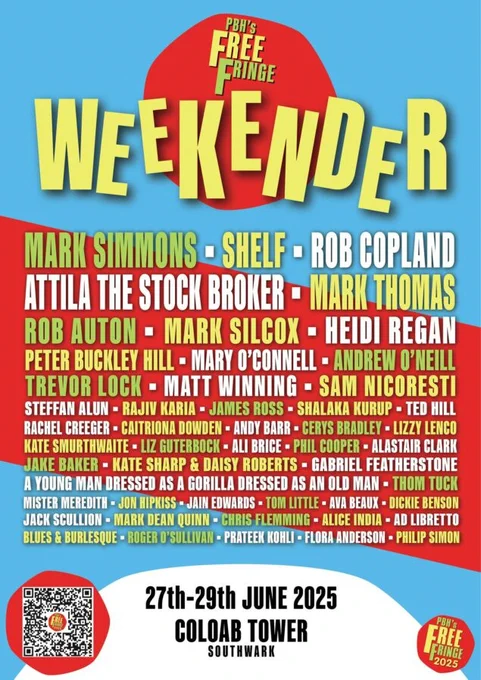 PBH Free Fringe Weekender poster, w/ Mark Simmons, Shelf, Rob Copland, and umpteen others