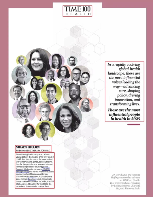 Congratulations to CrisprSam - the CEO of CRISPR Therapeutics on being part of the TIME100Health list — honoring the 100 most influential people in health today. CRISPR therapeutics wass the first-ever company to receive an FDA approval for its CASGEVY Gene Editing treatment. A well-deserved recognition!