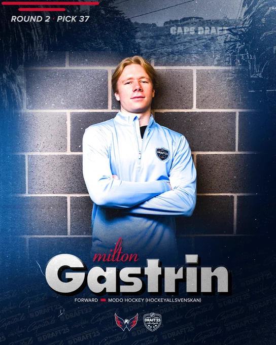 With the 37th pick in the 2025 NHL Draft, the Washington Capitals are proud to select Milton Gastrin!