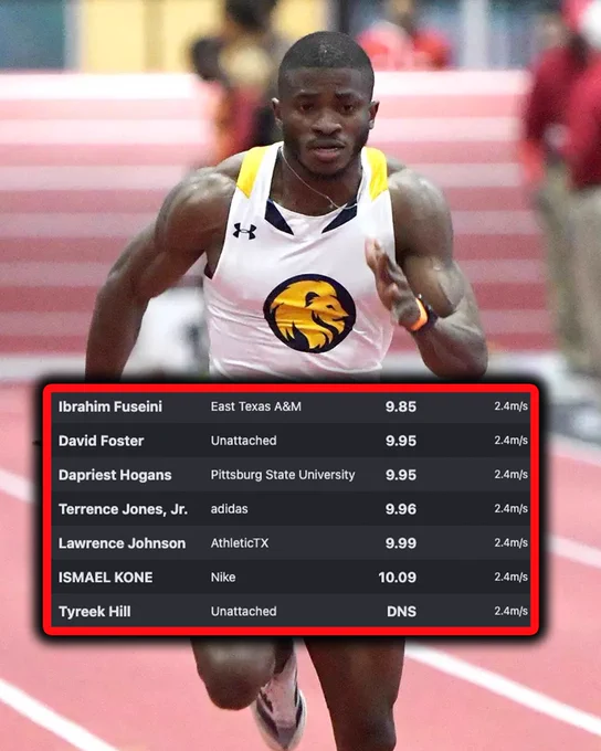 East Texas A&M junior 🇬🇭Ibrahim Fuseini wins ATX Sprint Classic 100m final in a wind aided 9.85.

Tyreek Hill scratched from the final.