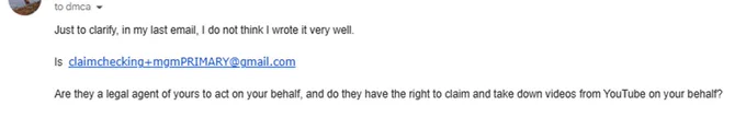 The second email was sent to mgm.