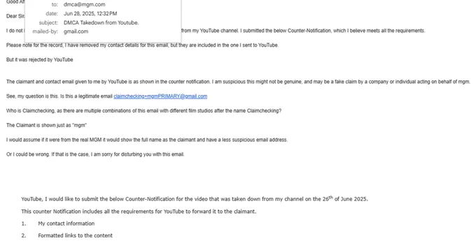 1st Email sent to mgm asking if claim checking is an agent acting on their behalf?