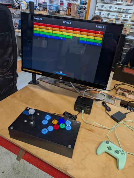 breakout video game written in javascript played with a home made controller