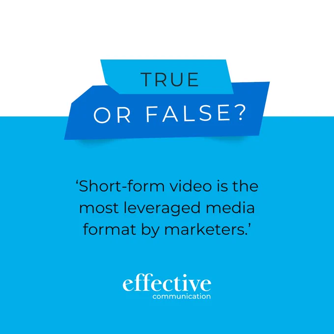 A blue and white graphic with a true or false fact in the centre. 