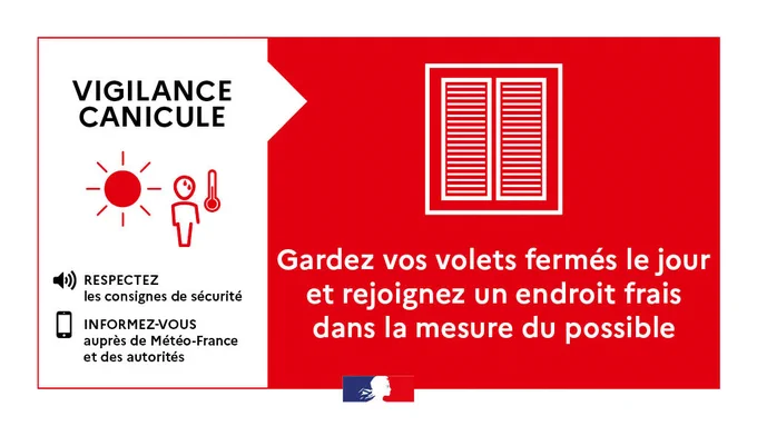 Gardez vos volets fermés le jour et rejoignez un endroit frais dans la mesure du possible.