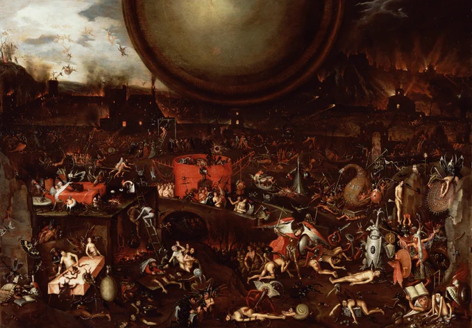 Vision of the Apocalypse Inferno by Herri met de Bles (1595)