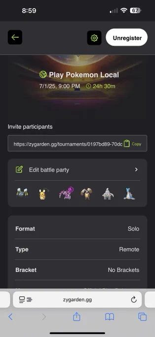 A tournament overview for a tournament starting tomorrow with the bracketless option