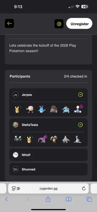 The registered participants for the tournament. Teams show for those who have registered one. 