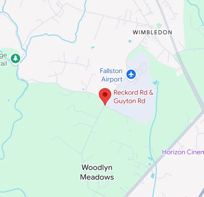 Map with pinpoint at record Road and Guyton Road